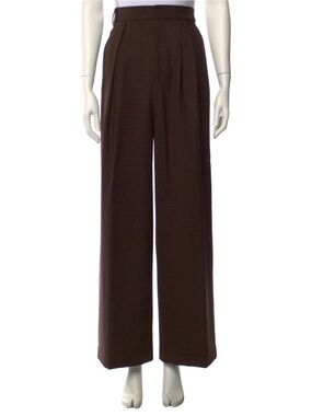 Tibi Brown High-Waist Wide-Leg Pleated Trousers